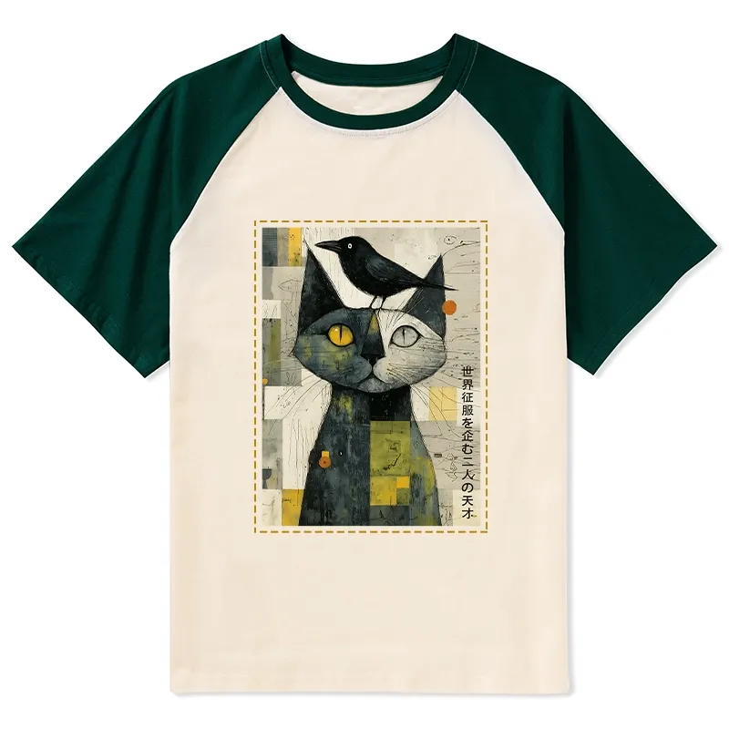 Tokyo-Tiger The Cat And The Crow Are Planning To Rule The World Raglan T-shirt