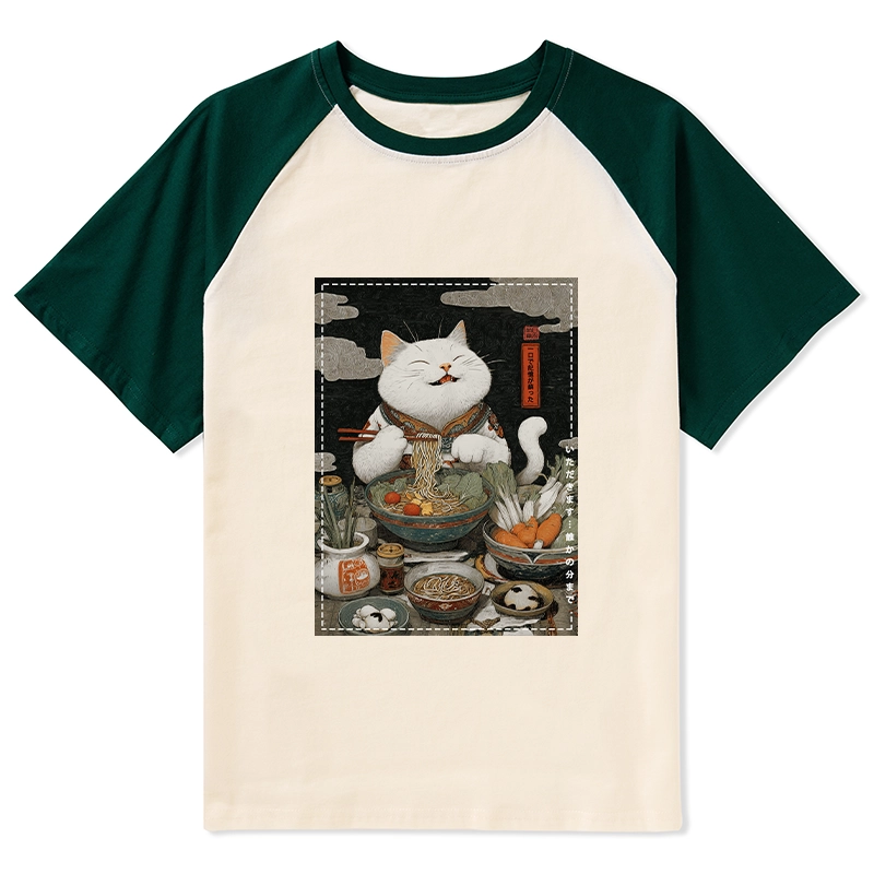 Tokyo-Tiger The Ramen-Loving Cat Raglan T-shirt