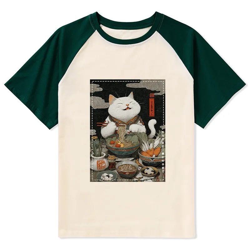 Tokyo-Tiger The Ramen-Loving Cat Raglan T-shirt