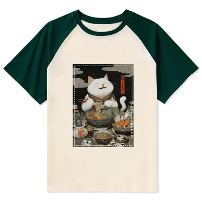 Tokyo-Tiger The Ramen-Loving Cat Raglan T-shirt
