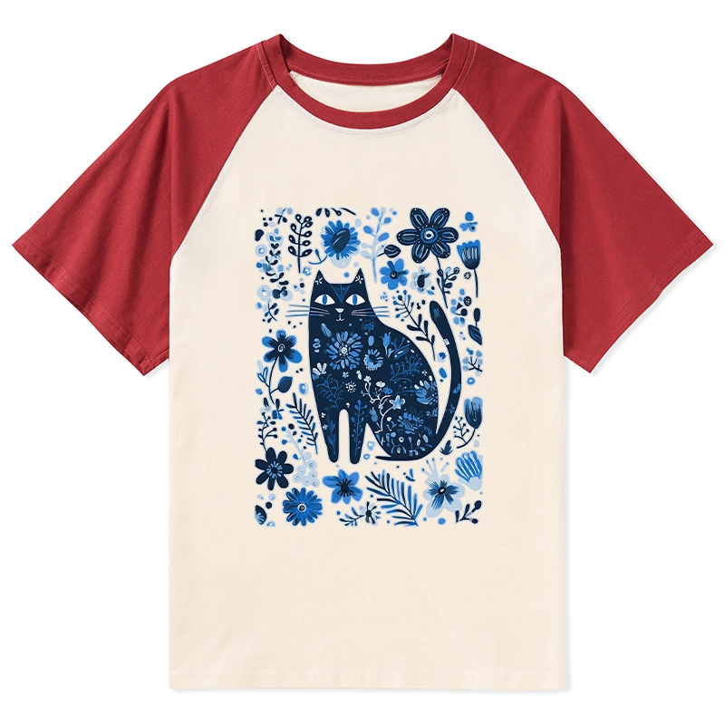 Tokyo-Tiger A Cat Among Flowers Raglan T-shirt