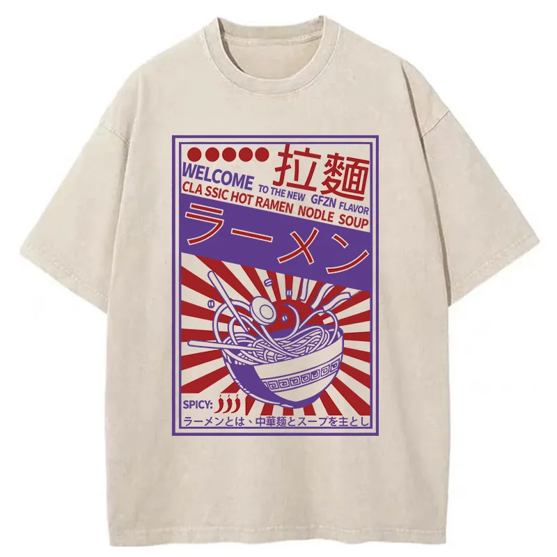Tokyo-Tiger Vintage Ramen Poster Washed T-Shirt