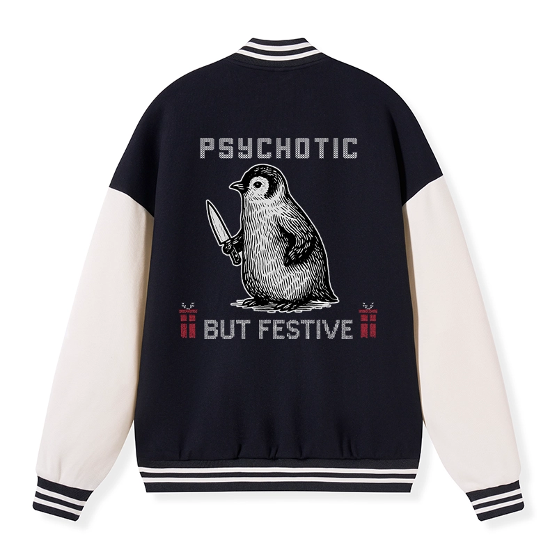 Tokyo-Tiger Overstimulated but Festive Christmas Embroidery Varsity Jacket