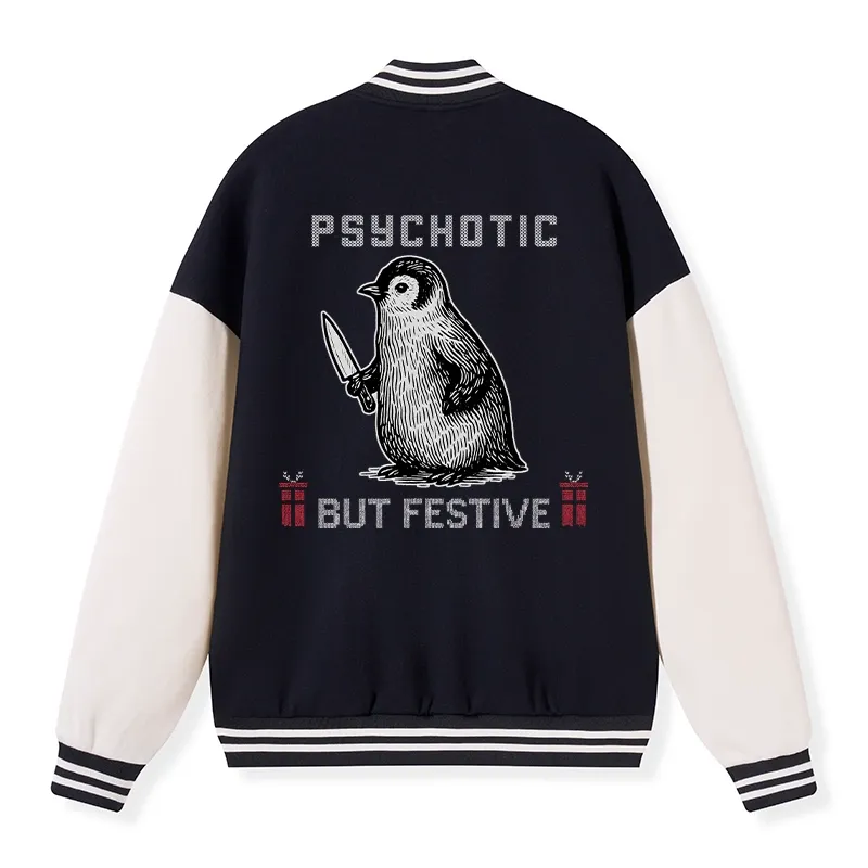 Tokyo-Tiger Overstimulated but Festive Christmas Embroidery Varsity Jacket