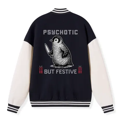 Tokyo-Tiger Overstimulated but Festive Christmas Embroidery Varsity Jacket