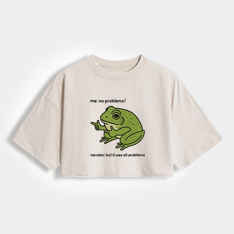 Tokyo-Tiger Stupid Frog Meme Women's Washed Crop T-Shirt