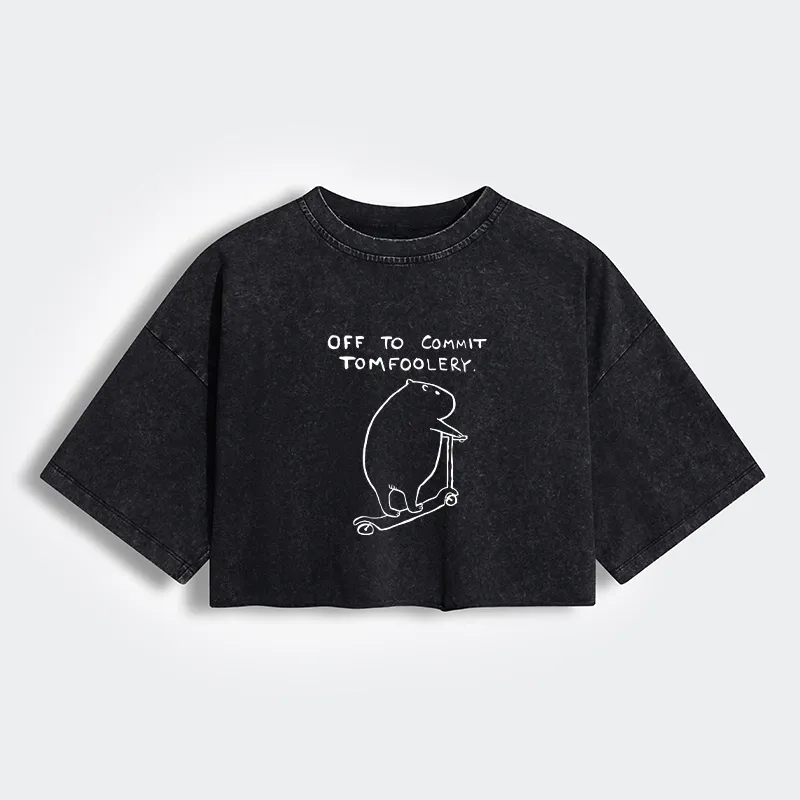 Tokyo-Tiger Capybara Is Ready To Do Something Bad Women's Washed Crop T-Shirt