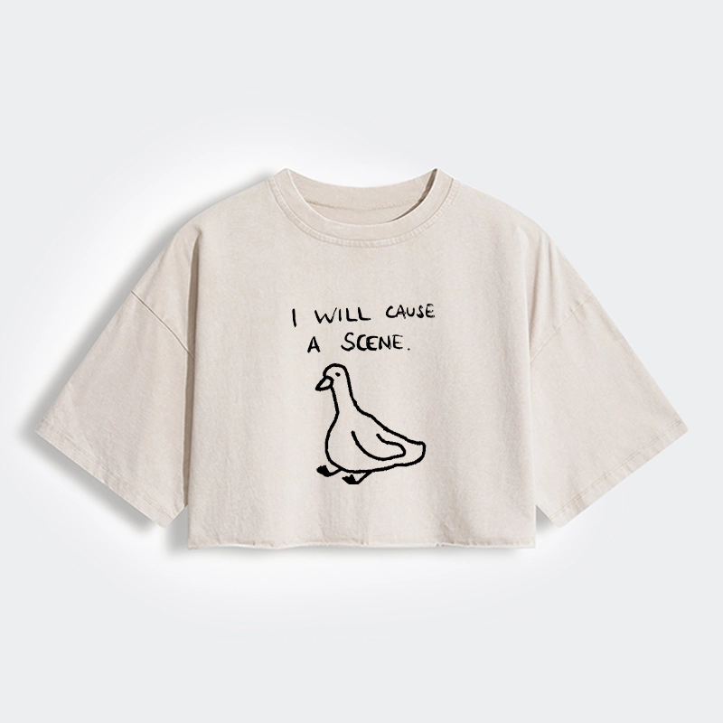 Tokyo-Tiger Stupid Goose Funny Japan Retro Women's Washed Crop T-Shirt