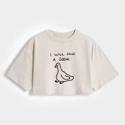 Tokyo-Tiger Stupid Goose Funny Japan Retro Women's Washed Crop T-Shirt