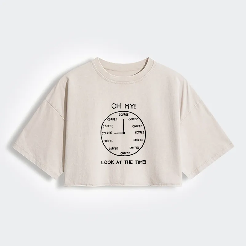 Tokyo-Tiger Coffee Time Women's Washed Crop T-Shirt