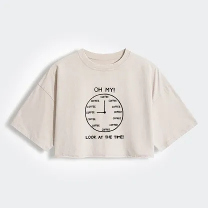 Tokyo-Tiger Coffee Time Women's Washed Crop T-Shirt