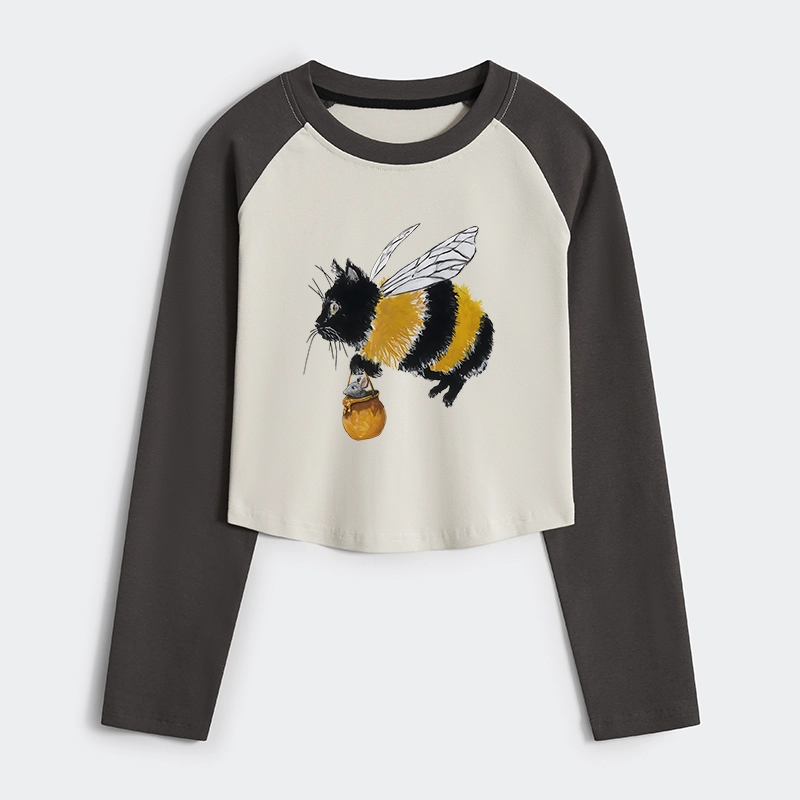 Tokyo-Tiger Catbee Funny Women's Crop Raglan T-Shirt