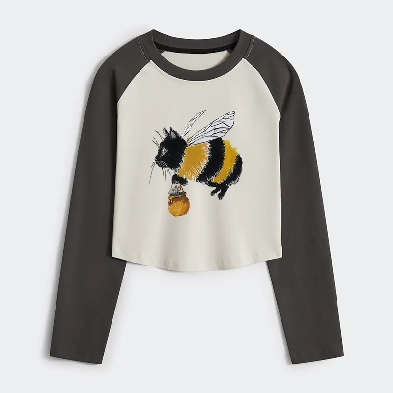 Tokyo-Tiger Catbee Funny Women's Crop Raglan T-Shirt