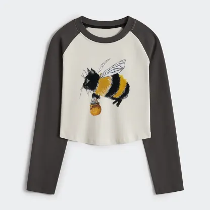 Tokyo-Tiger Catbee Funny Women's Crop Raglan T-Shirt