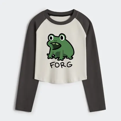 Tokyo-Tiger Funny Forg Japan Women's Crop Raglan T-Shirt