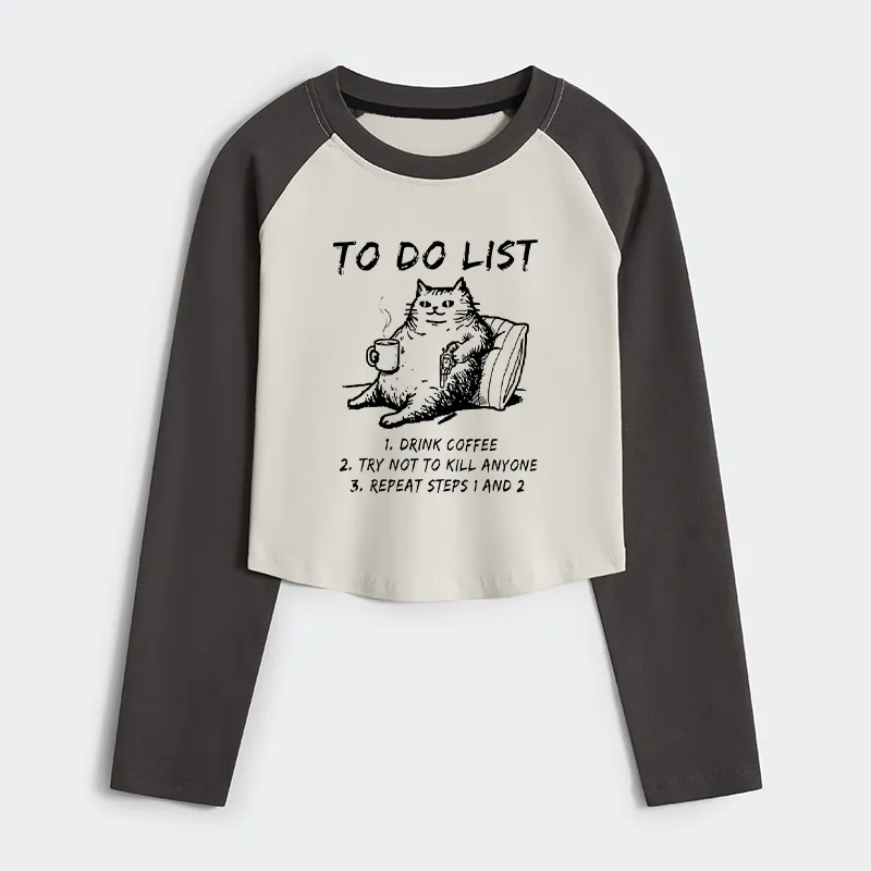 Tokyo-Tiger Cat's To-Do List Women's Crop Raglan T-Shirt