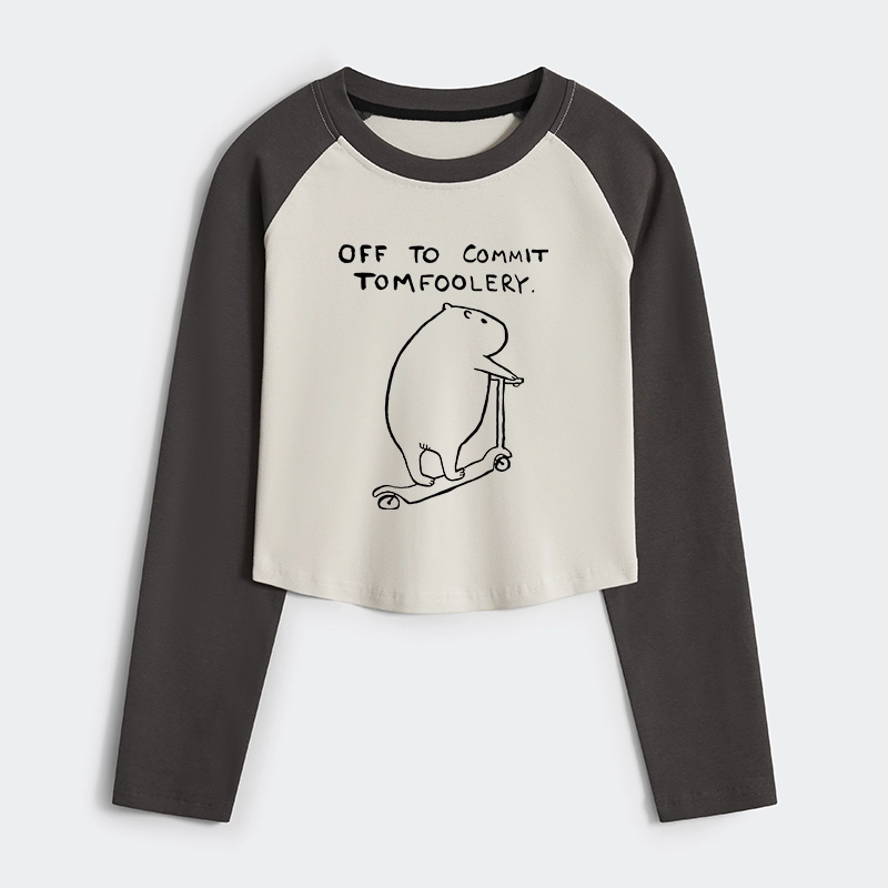 Tokyo-Tiger Capybara Is Ready To Do Something Bad Women's Crop Raglan T-Shirt