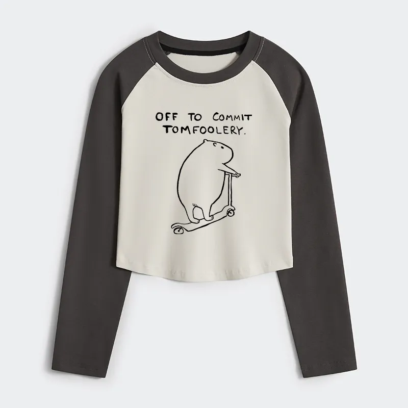 Tokyo-Tiger Capybara Is Ready To Do Something Bad Women's Crop Raglan T-Shirt