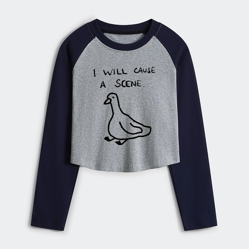 Tokyo-Tiger Stupid Goose Funny Japan Retro Women's Crop Raglan T-Shirt