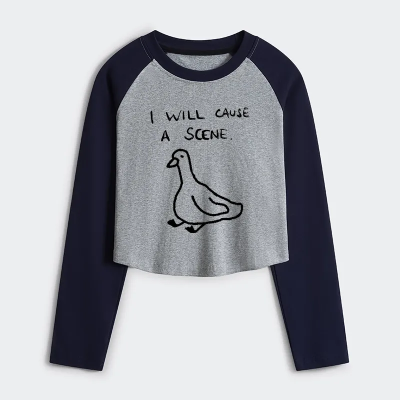 Tokyo-Tiger Stupid Goose Funny Japan Retro Women's Crop Raglan T-Shirt