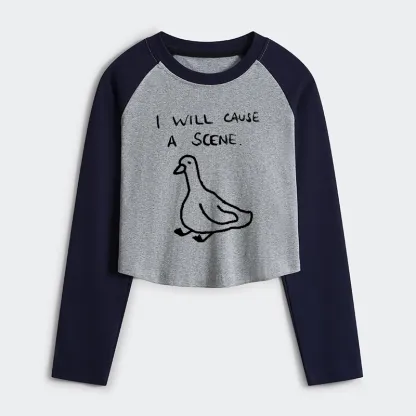 Tokyo-Tiger Stupid Goose Funny Japan Retro Women's Crop Raglan T-Shirt