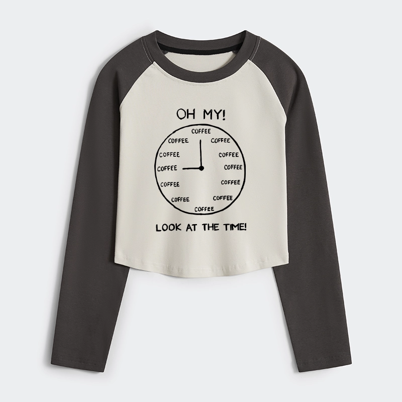 Tokyo-Tiger Coffee Time Women's Crop Raglan T-Shirt
