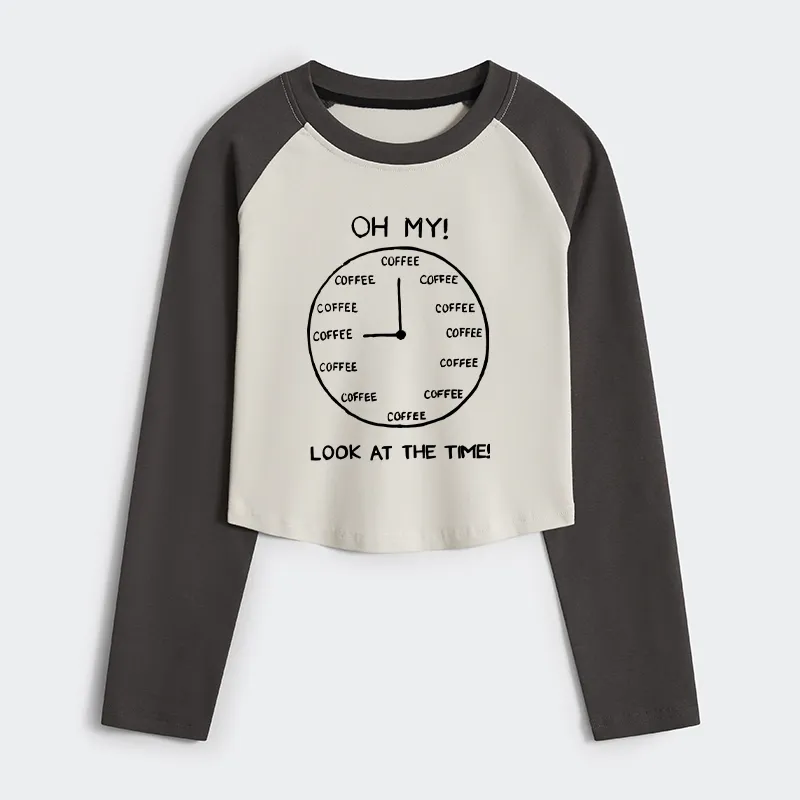 Tokyo-Tiger Coffee Time Women's Crop Raglan T-Shirt