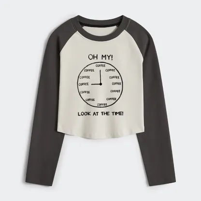 Tokyo-Tiger Coffee Time Women's Crop Raglan T-Shirt