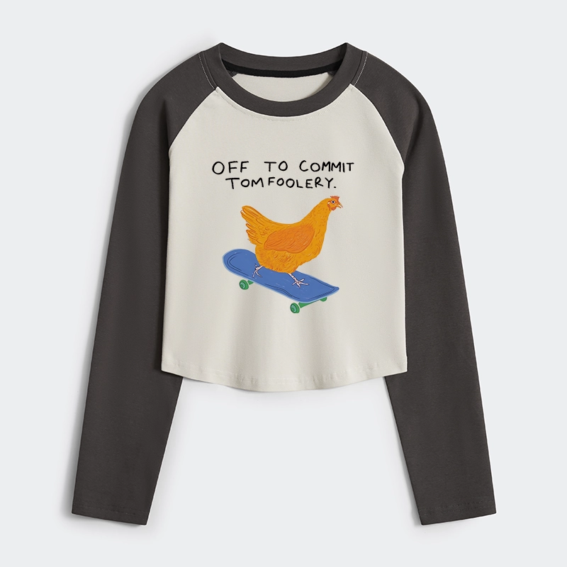 Tokyo-Tiger Chicken Was About To Do Something Bad Women's Crop Raglan T-Shirt