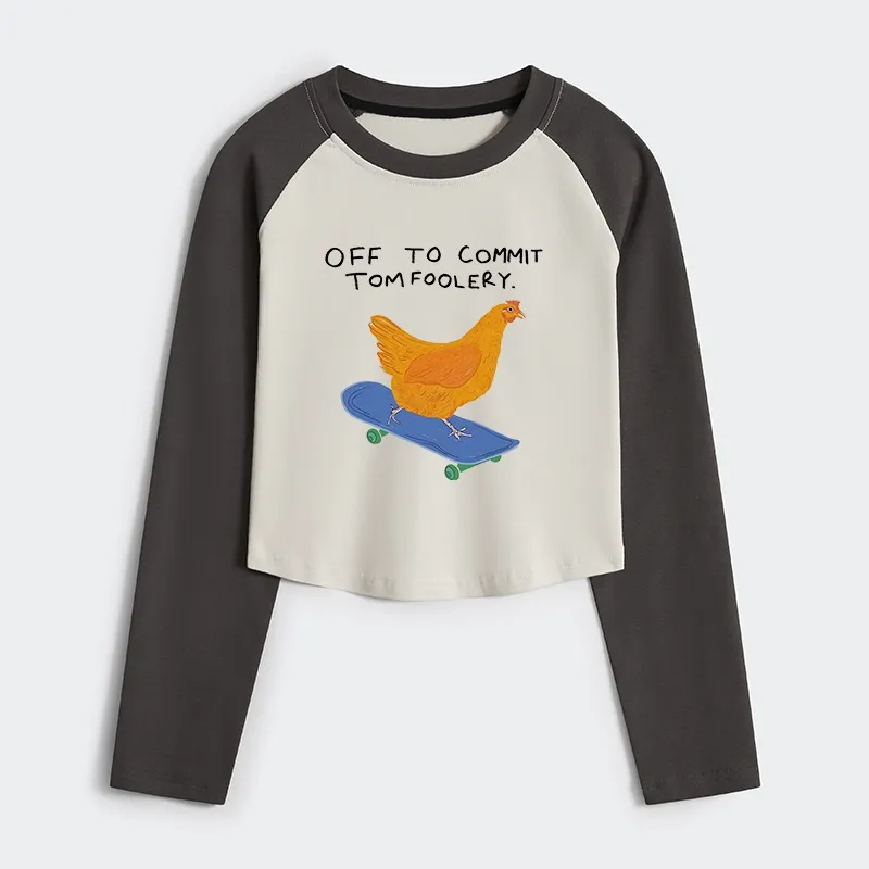 Tokyo-Tiger Chicken Was About To Do Something Bad Women's Crop Raglan T-Shirt