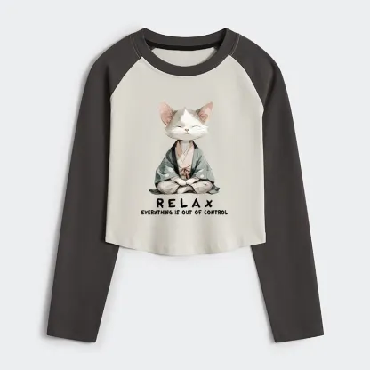 Tokyo-Tiger Zen Cat Relaxation，Everything's Out Of Control Women's Crop Raglan T-Shirt