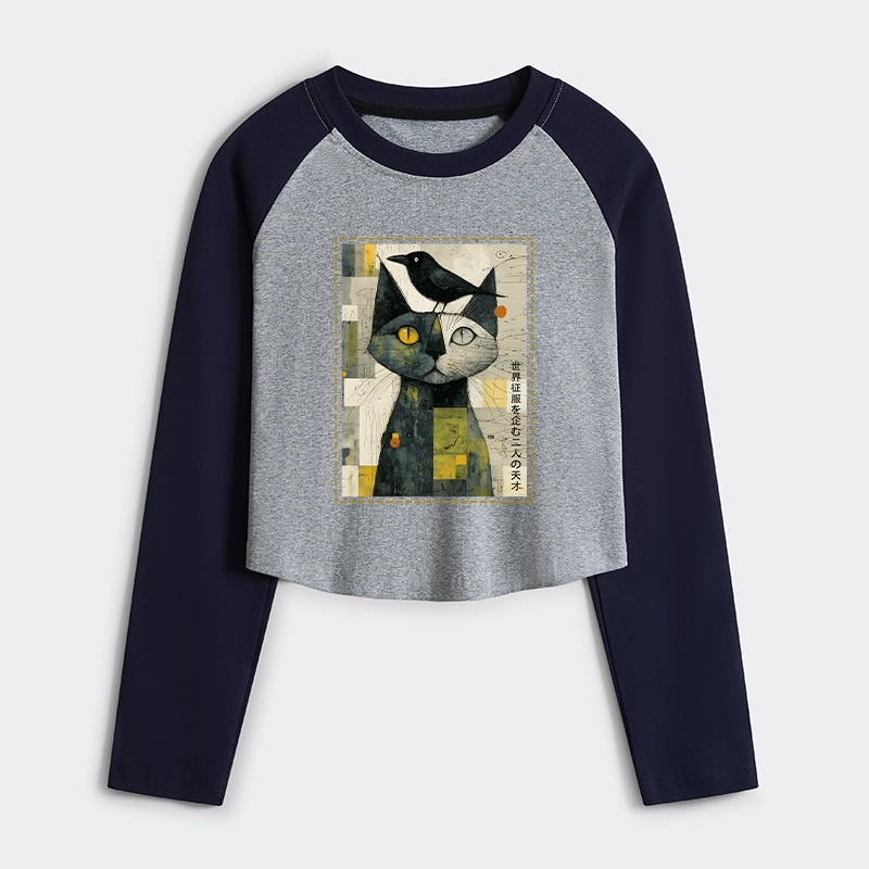 Tokyo-Tiger The Cat And The Crow Are Planning To Rule The World Women's Crop Raglan T-Shirt