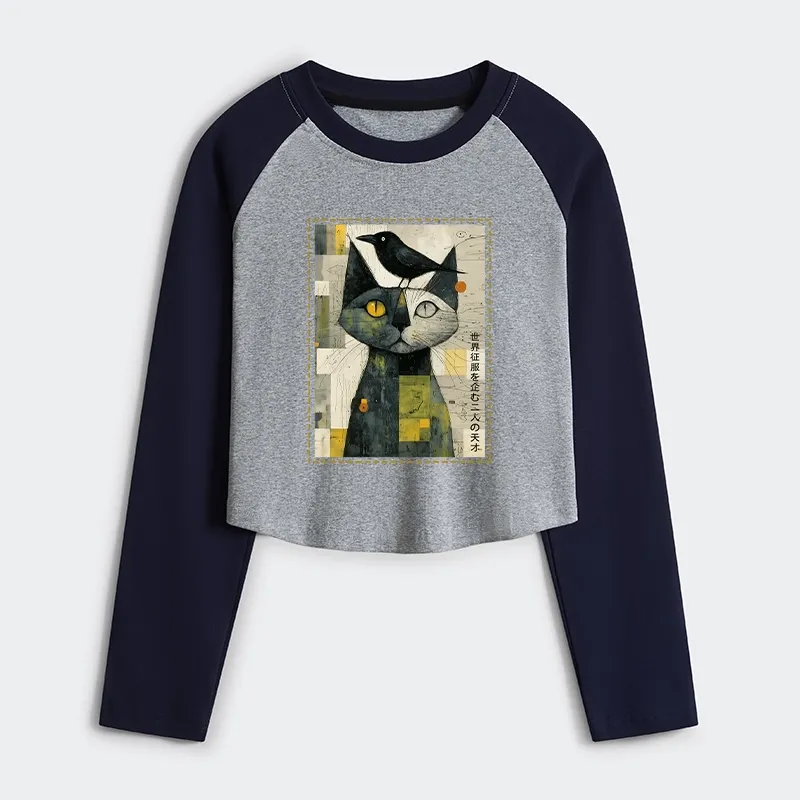 Tokyo-Tiger The Cat And The Crow Are Planning To Rule The World Women's Crop Raglan T-Shirt