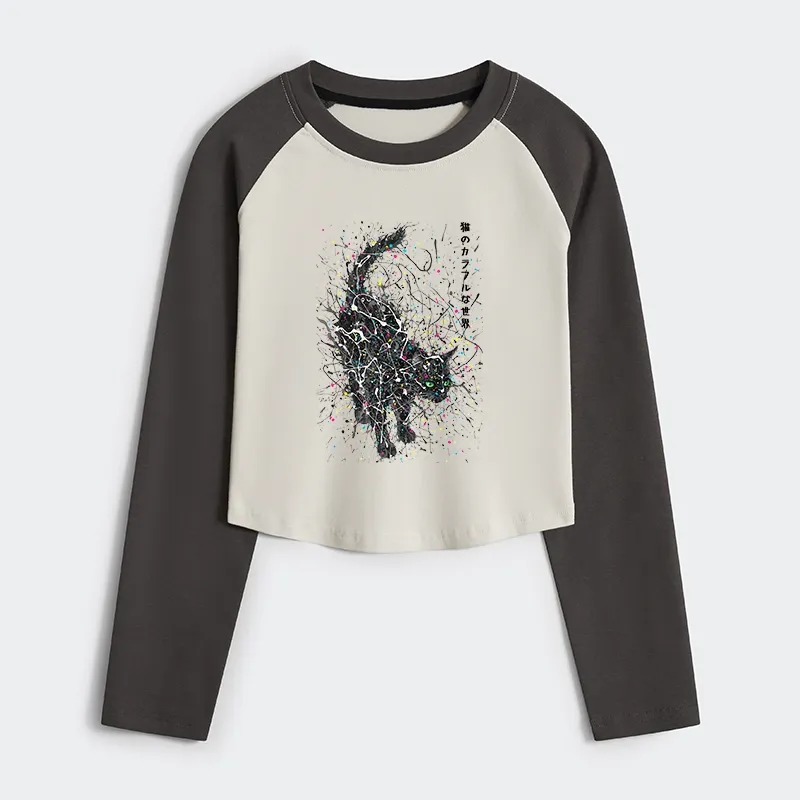 [Copy]Tokyo-Tiger Flamingos at Dusk Women's Crop Raglan T-Shirt