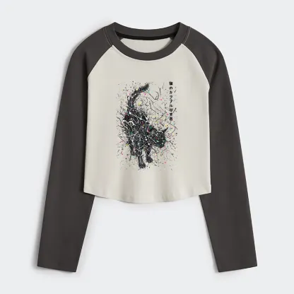 [Copy]Tokyo-Tiger Flamingos at Dusk Women's Crop Raglan T-Shirt
