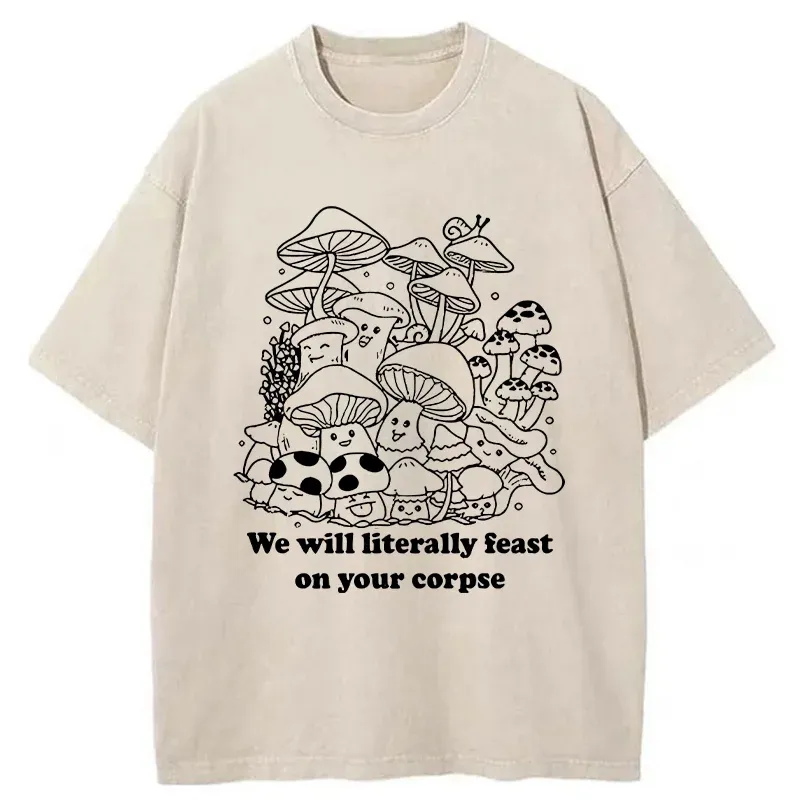 Tokyo-Tiger Funny Mushroom Washed T-Shirt