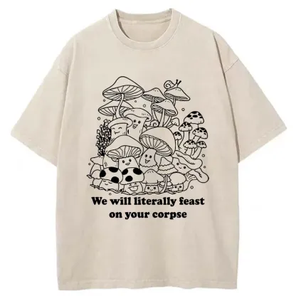 Tokyo-Tiger Funny Mushroom Washed T-Shirt