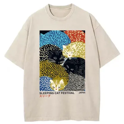 Tokyo-Tiger Cats Sleep Together Washed T-Shirt