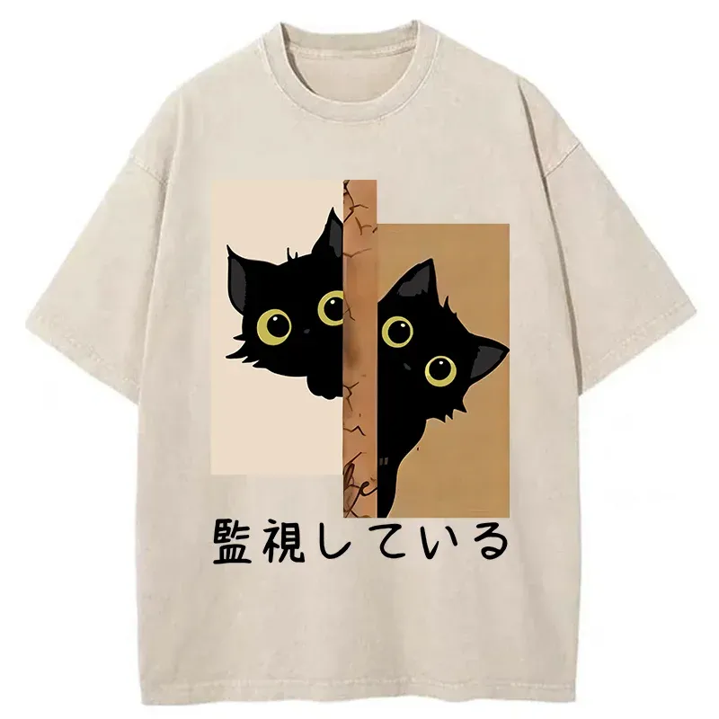 Tokyo-Tiger Cats Secretly Watching Washed T-Shirt