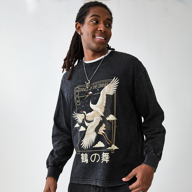 Tokyo-Tiger Dance Of The Cranes Washed Long Sleeve T-Shirt