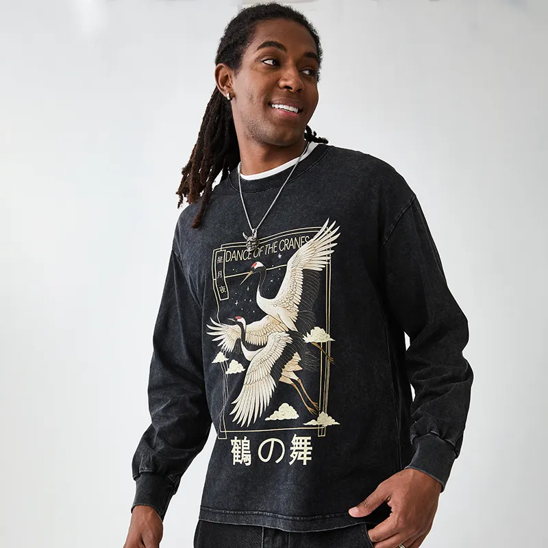 Tokyo-Tiger Dance Of The Cranes Washed Long Sleeve T-Shirt