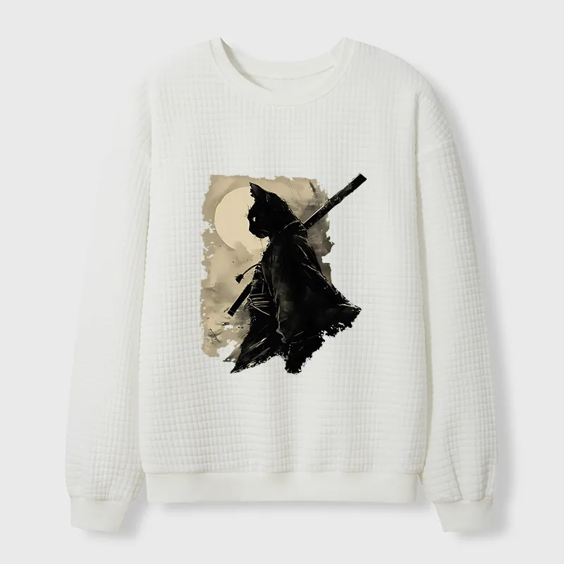 Tokyo-Tiger Under The Moon Cat Samurai Waffle Sweatshirt