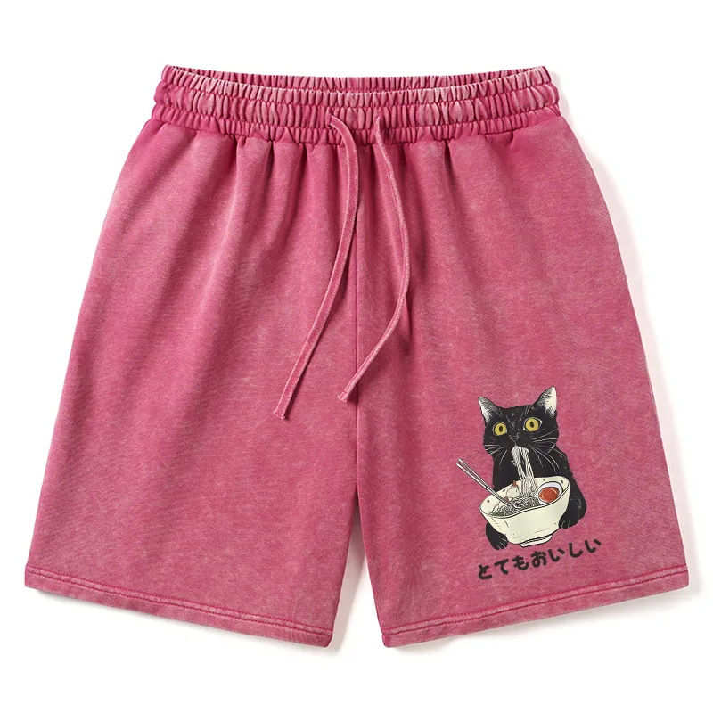 Tokyo-Tiger Cats Eat Ramen Noodles Washed Shorts