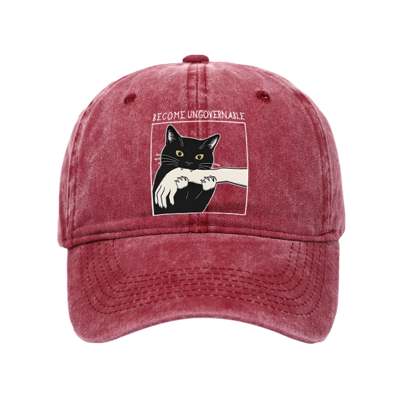 Tokyo-Tiger Black Cat Biting Washed Cap
