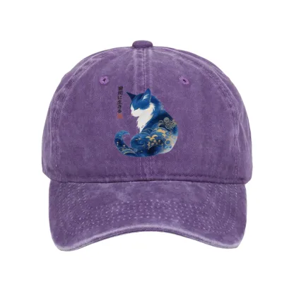 Tokyo-Tiger Retro Zen Cat: Living the Present Washed Cap