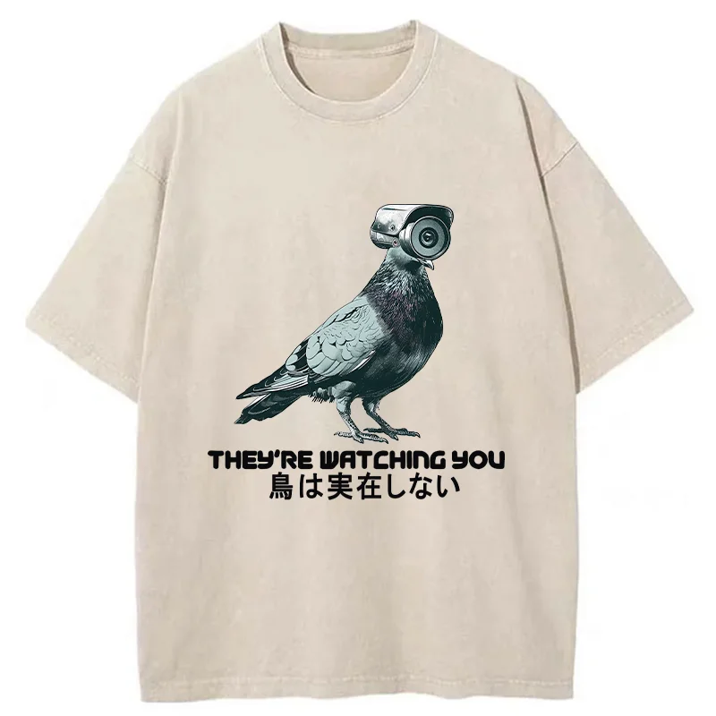 Tokyo-Tiger Birds Aren't Real Funny Washed T-Shirt