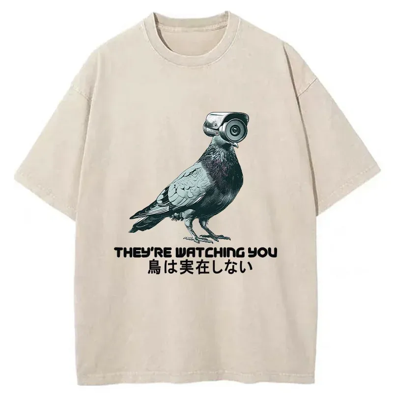 Tokyo-Tiger Birds Aren't Real Funny Washed T-Shirt