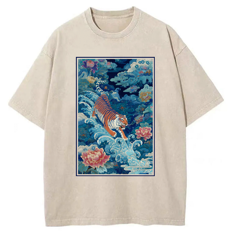 Tokyo-Tiger Beneath Auspicious Clouds Washed T-Shirt