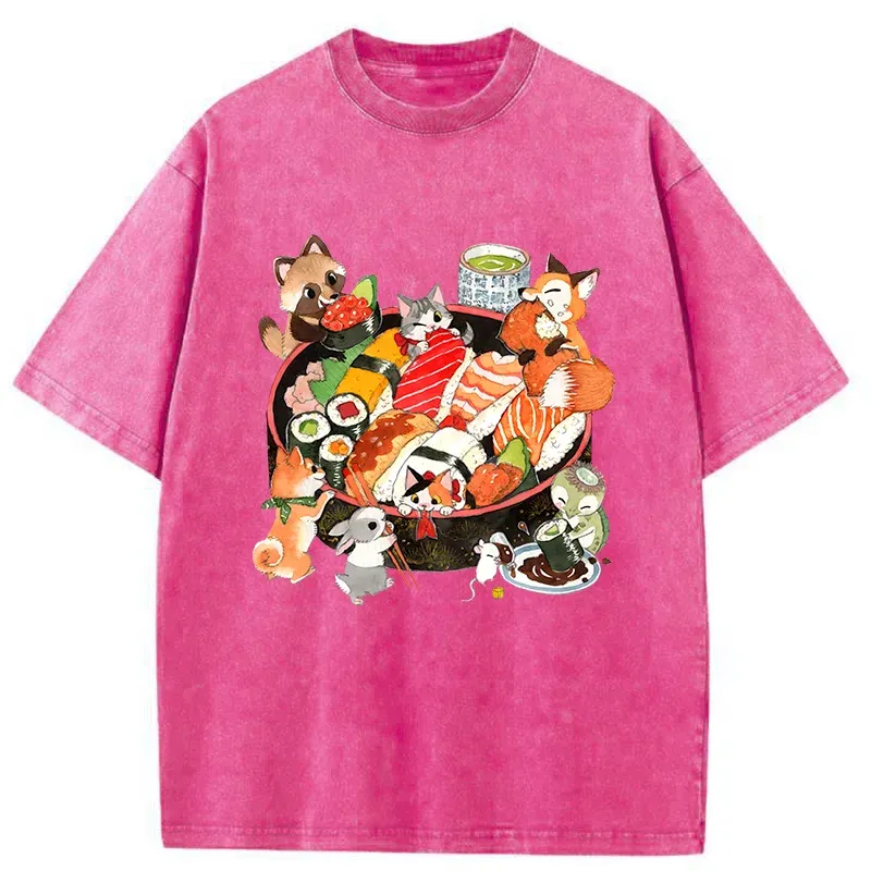 Tokyo-Tiger Sushi Animal Party Washed T-Shirt