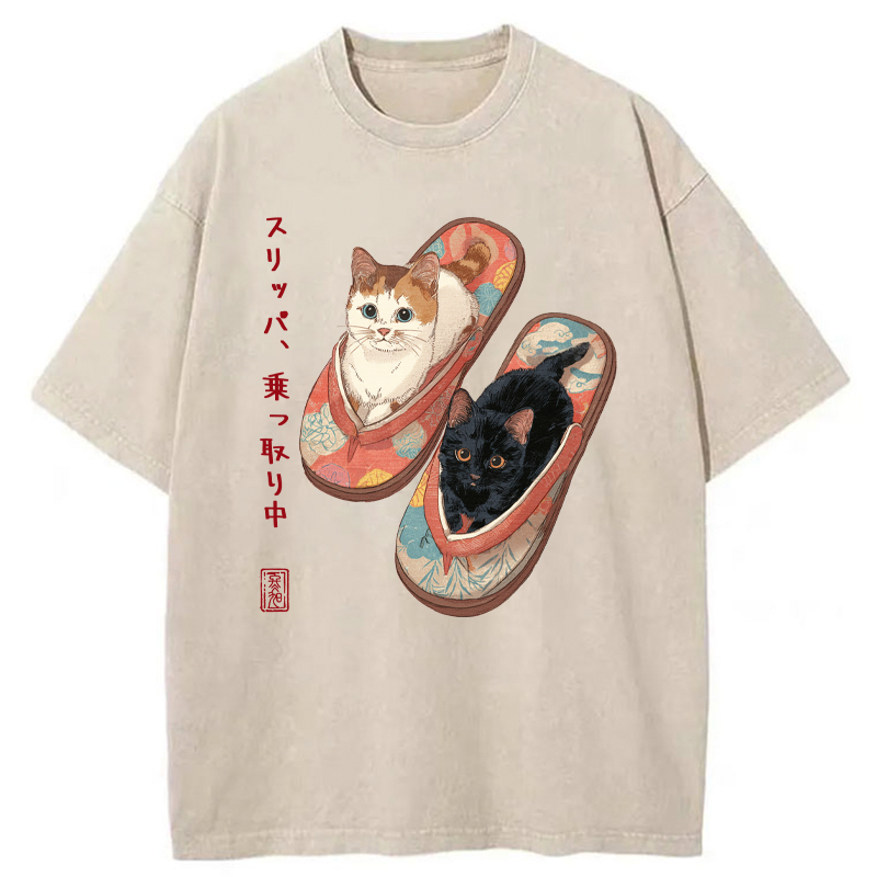 Tokyo-Tiger Slipper Kitties Washed T-Shirt